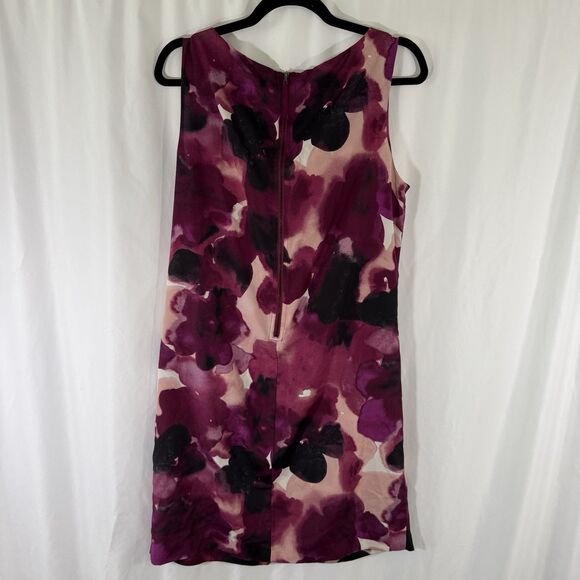 LOFT Knee Length Dress Women's 12 Pink Purple Floral Lightweight Zip Back - Picture 7 of 10
